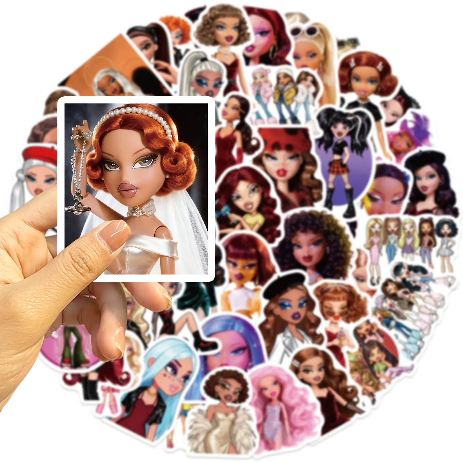 

50 шт. модных граффити-наклеек с мультяшными куклами Bratz, стильные стикеры для декора телефона, ноутбука, автомобиля, багажа, скрапбукинга, для детей