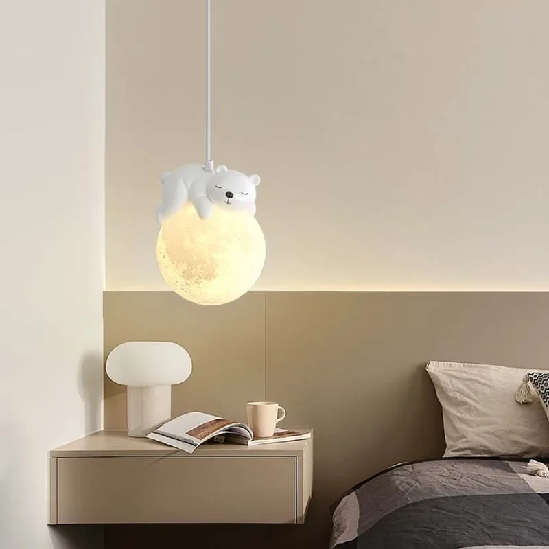 Imagem -03 - Nordic Pequeno Urso Led Luminária Bonito Coelho para Pendurar Lâmpada Sala de Jantar Quarto Criança Lustre Cabeceira Decoração Casa Luminária