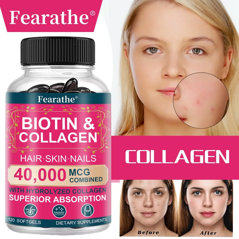 Biotin, Collagen, Hyaluronic Acid & Keratin - Hair Growth Support, 120 Caps | Hair, Skin & Nails Vitamins Supplement for Unisex