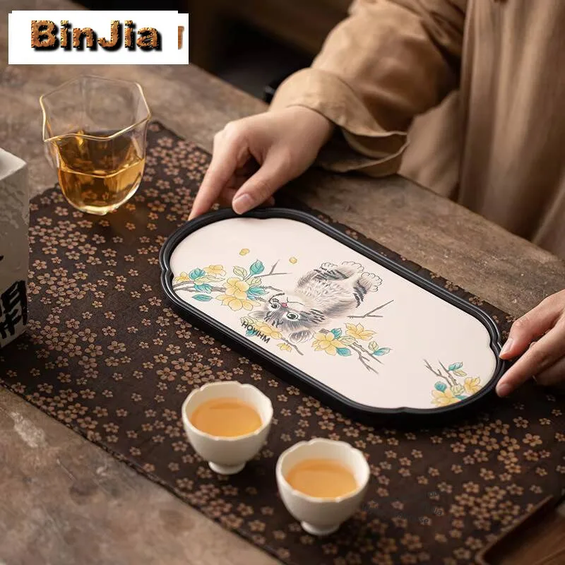 Chinese Style Water Absorption Tea Tray Creative Osmanthus Cat Teapot Mat Antique Tea Board Dishes For Serving Tea Ceremony Gift