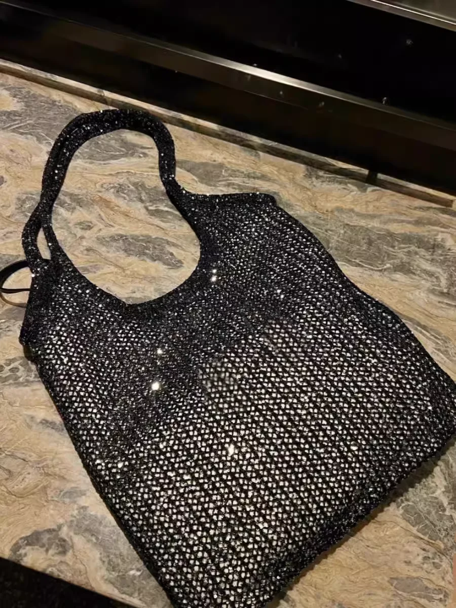 

Raffia Woven Shoulder Underarm Bag Spice Girl Y2K Sequin Tote Net Bag Blogger's Same Causal Composite Handbag Trend Pocket Purse