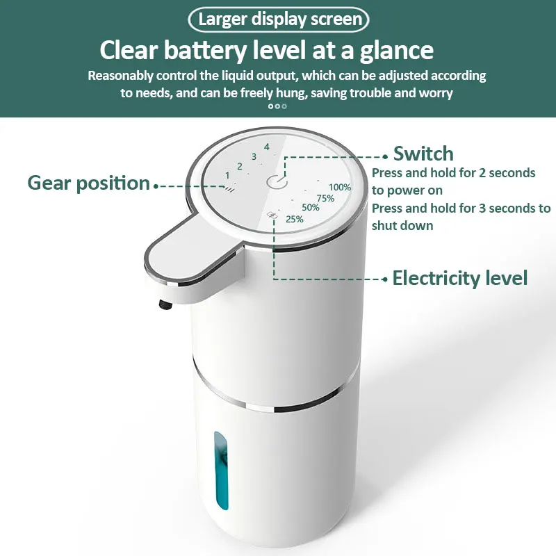 Dispensador automático de jabón líquido, dispositivo con Sensor infrarrojo inteligente, con carga USB y 4 velocidades, 380ml