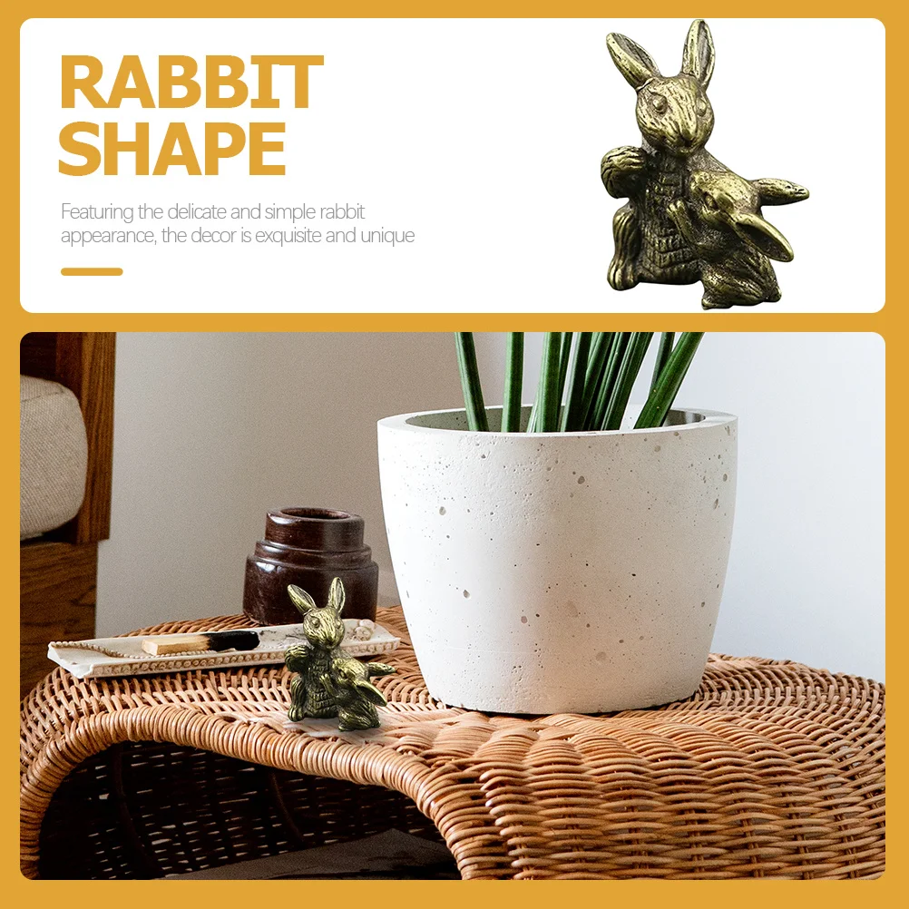 

Brass Rabbit Small Desktop Bunny Ornament Vintage Animal Statue Decor For Home Tea Cabinet Tabletop Indoor