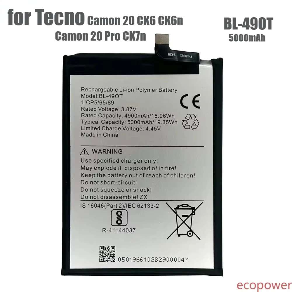 5000mAh Brand New  Battery BL-49OT for Tecno Camon 20 CK6 CK6n Camon 20 Pro CK7n Mobile phone Premium Replacement Battery