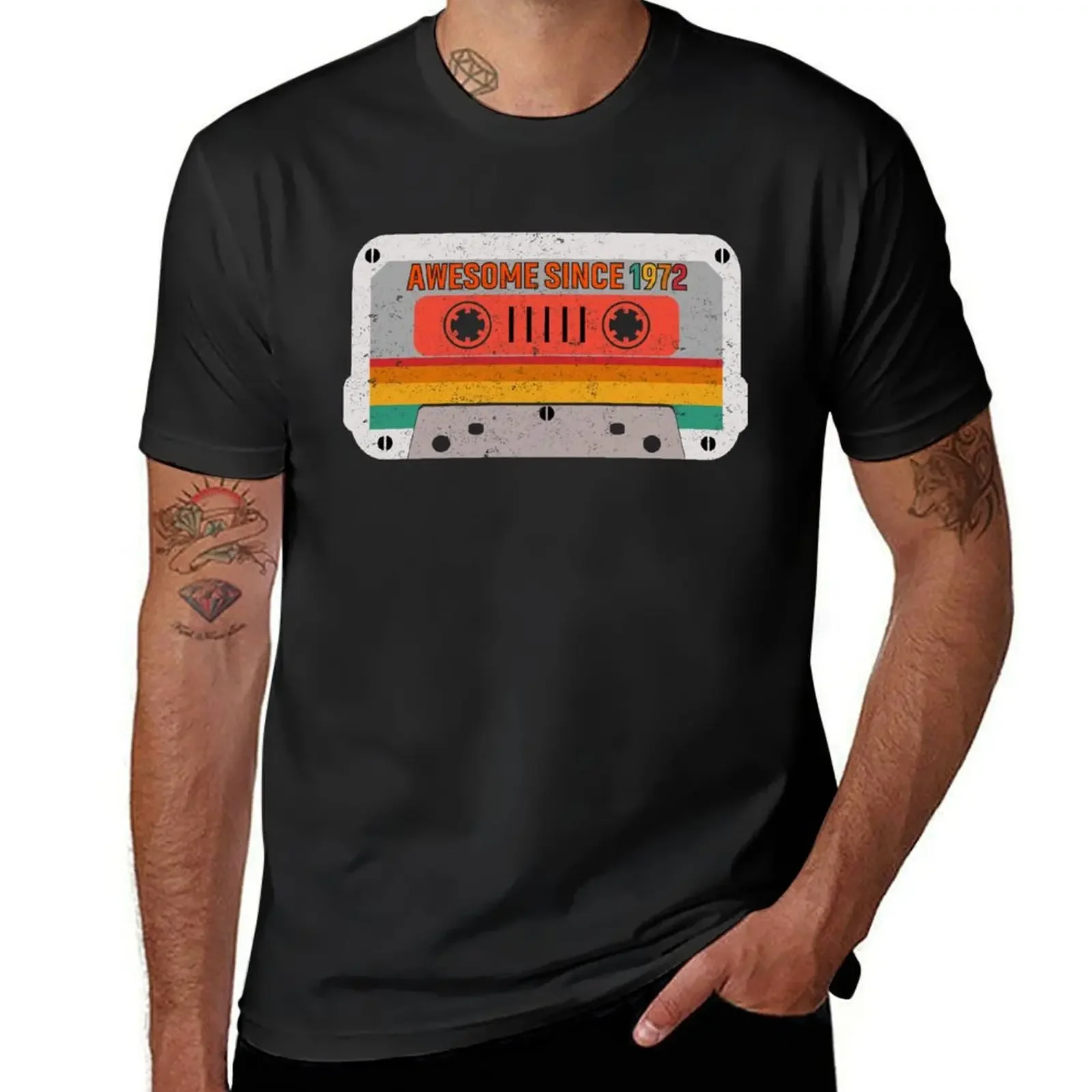 

Awesome since 1972 49th Birthday Gifts Cassette Tape Vintage T-Shirt cotton graphic tees vintage t shirts t shirt for men