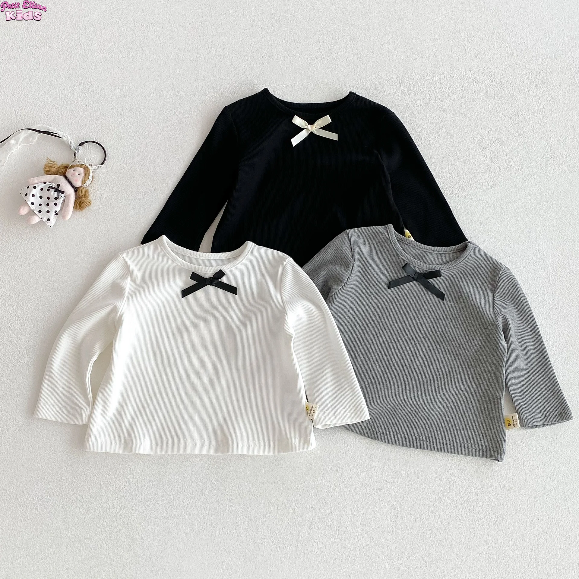 

2025 Baby Clothes 0-3Y Kid Girl Newborn Clothes Cotton Ribbed Long Sleeve Tee Bow Round Neck Comfortable Daily Baby Products Top