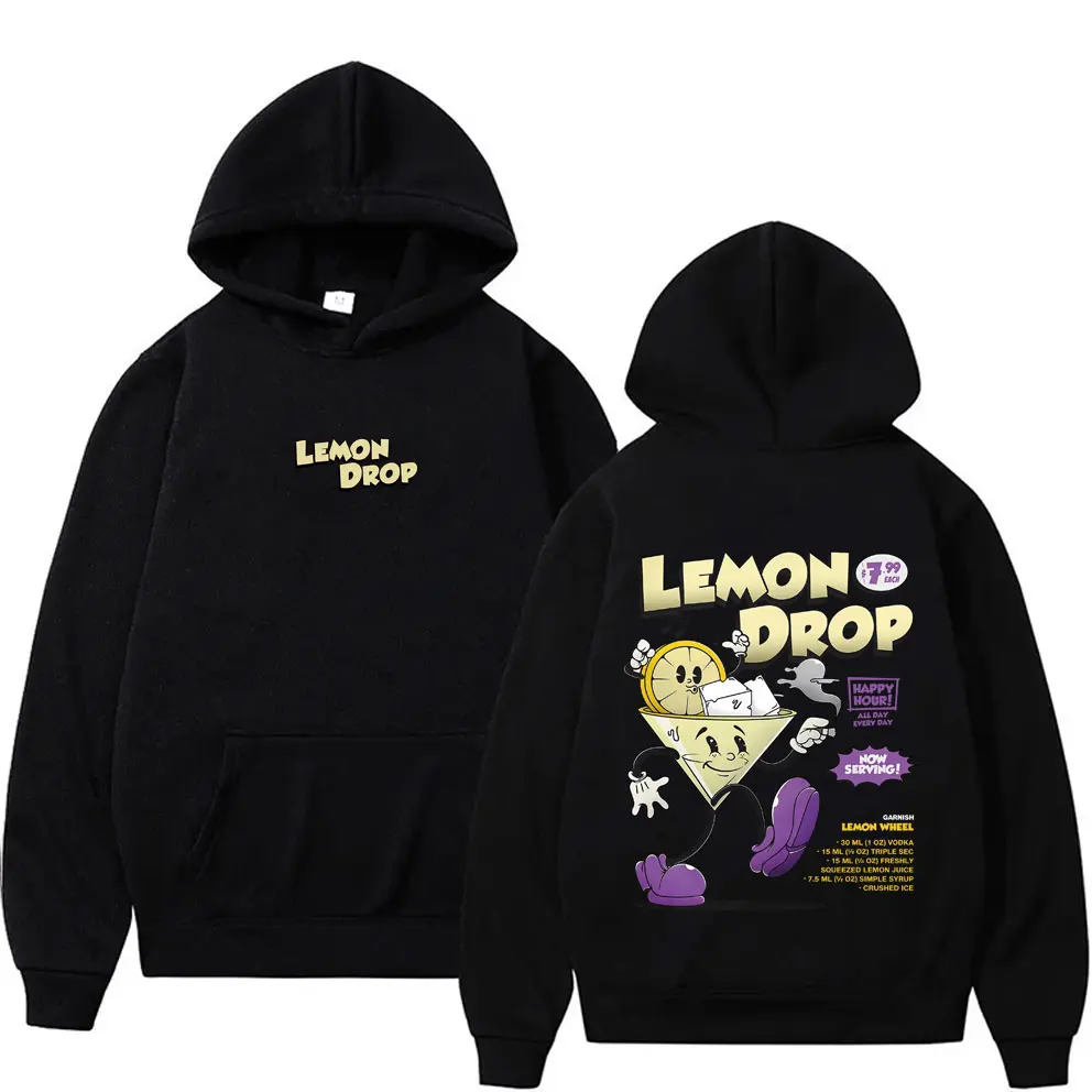 Lemon Drop Cocktail Cartoon Funny Meme Hoodie Men Women Clothing Casual Humor Vintage Sweatshirt Men's Fleece Oversized Hoodies