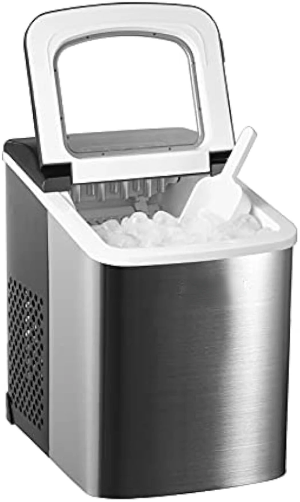 Compact Countertop Ice Maker, Makes 26 Lbs. Of Bullet Shaped Ice Cubes Per Day, Silver Stainless