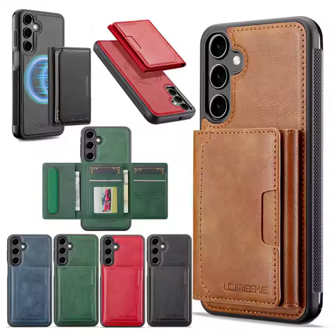 2 In 1 Magnetic Leather Wallet Case Magsafe Phone Cover for Samsung S21 S22 S23 Plus S24 Ultra S25 A54 A55 Cards Bag Kickstand