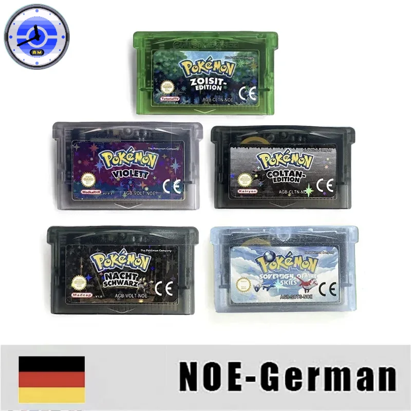 NOE-carrito alemán RTC, 1M, Flash Pokémon, coltan, violett, zoisit, sobrenano de los cielos, nachtschwarz, Cartucho de juego GBA, Rom Hack