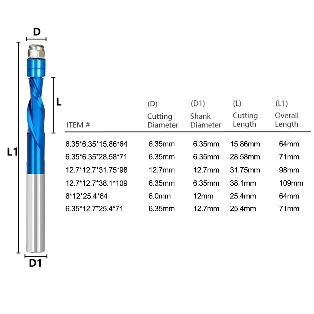 Milling Cutter 2 Flute Trim CNC Router Bits 1/2 1/4 Shank End Mill Nano Blue Coated Carbide Up/Down Cut Milling Tools