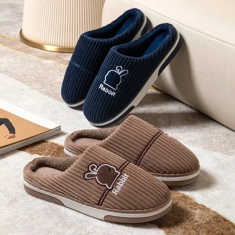 Men Winter Warm Cotton Slippers Plus Size Couple Indoor Home Thick Sole Non Slip Plush Fuzzy Slides