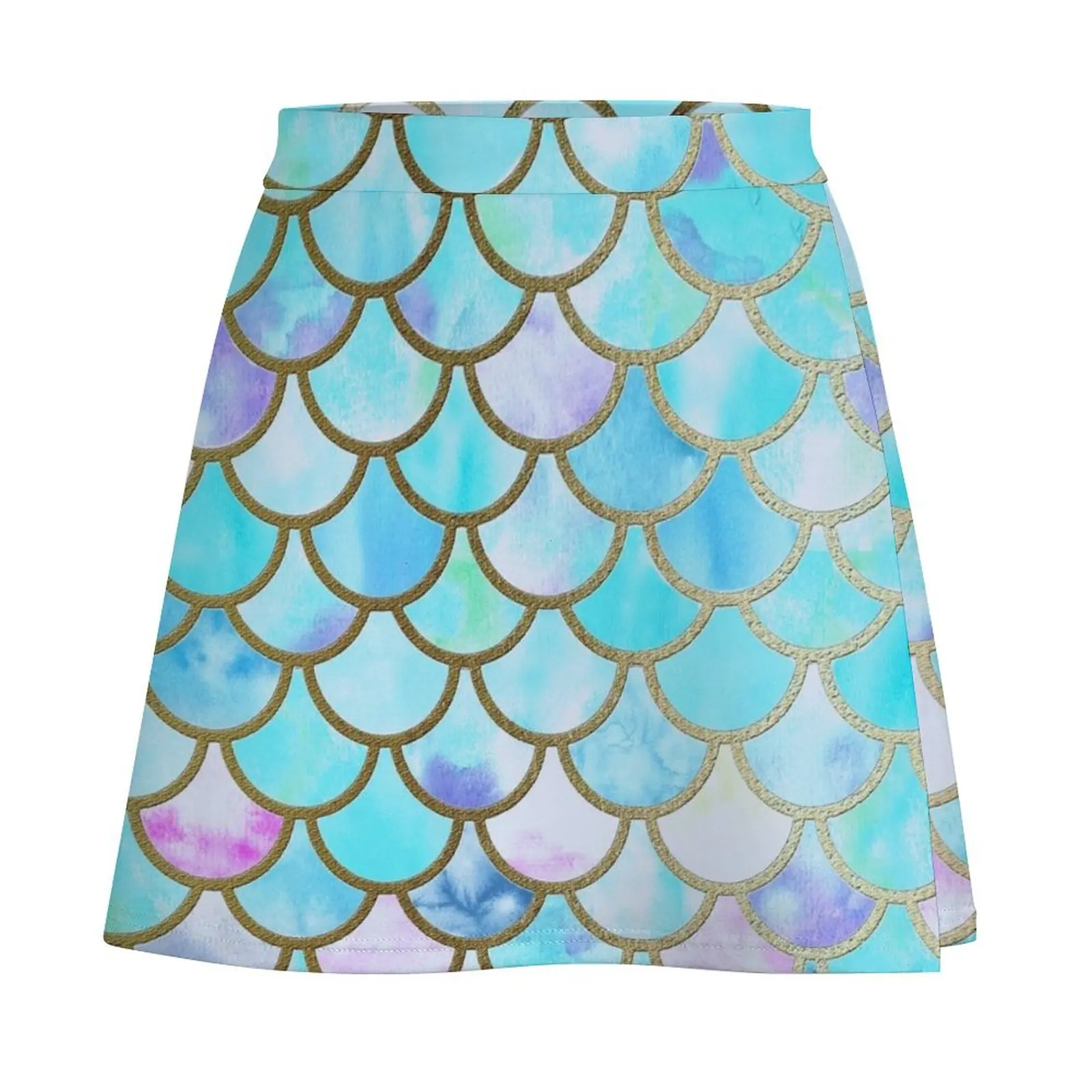 Teal and Blue Watercolor Faux Glitter Mermaid Scales Mini Skirt micro mini skirt extreme Women's clothing Mini Skirt