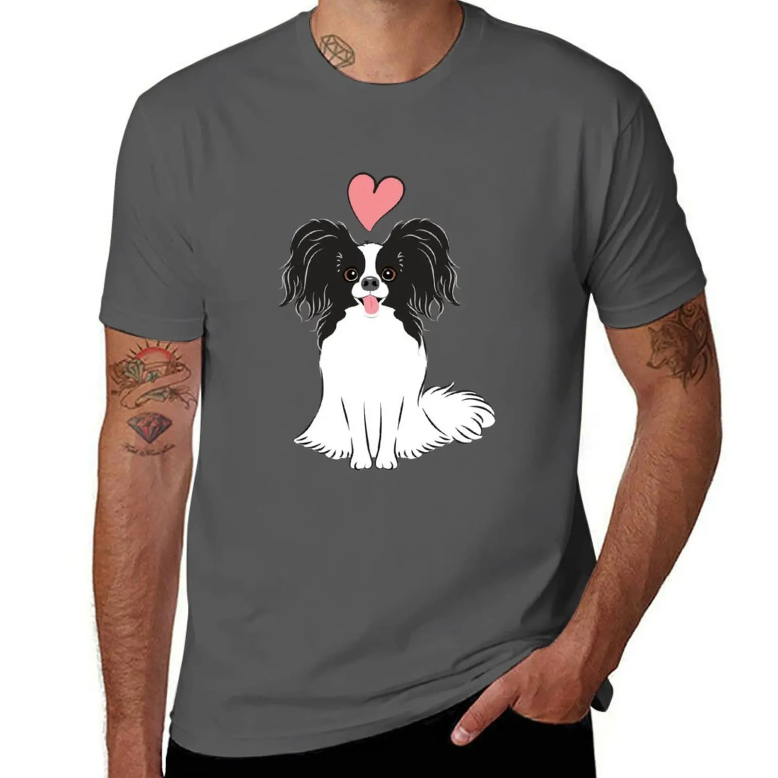 

LOVE Black White Papillon Dog T-Shirt summer 2025 summer shirt summer tops custom t-shirts mens graphic t-shirts hip hop