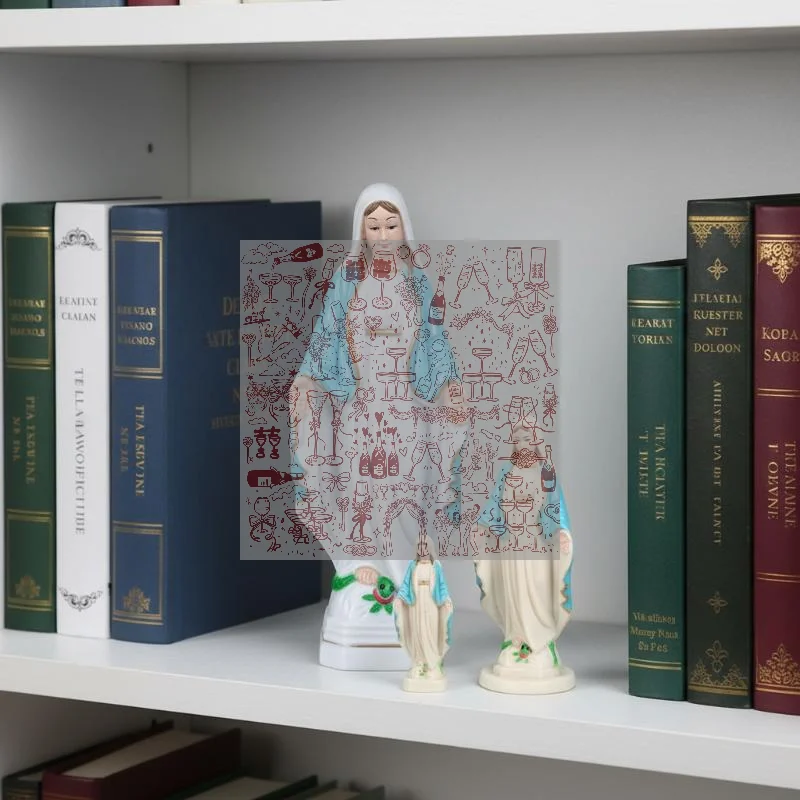 Plastic Blue Handmade Mary Statue Christmas Home Decoration Gift Detailed Tabletop Ornament