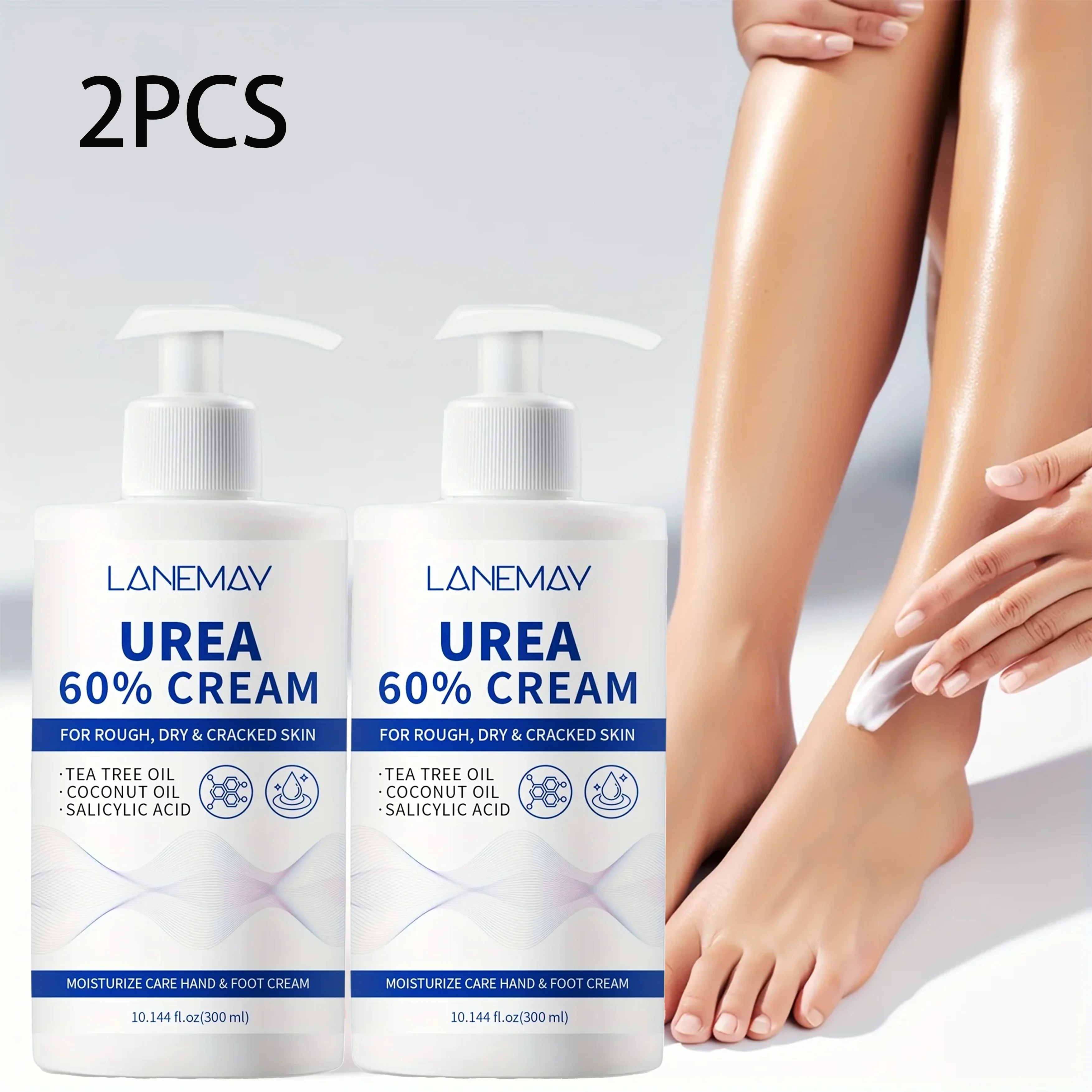 

2PCS Urea 60% Cream for Hands & Feet - Intense Hydration, Tea Tree Oil & Salicylic Acid Formula, Paraben-Free for All Skin Types