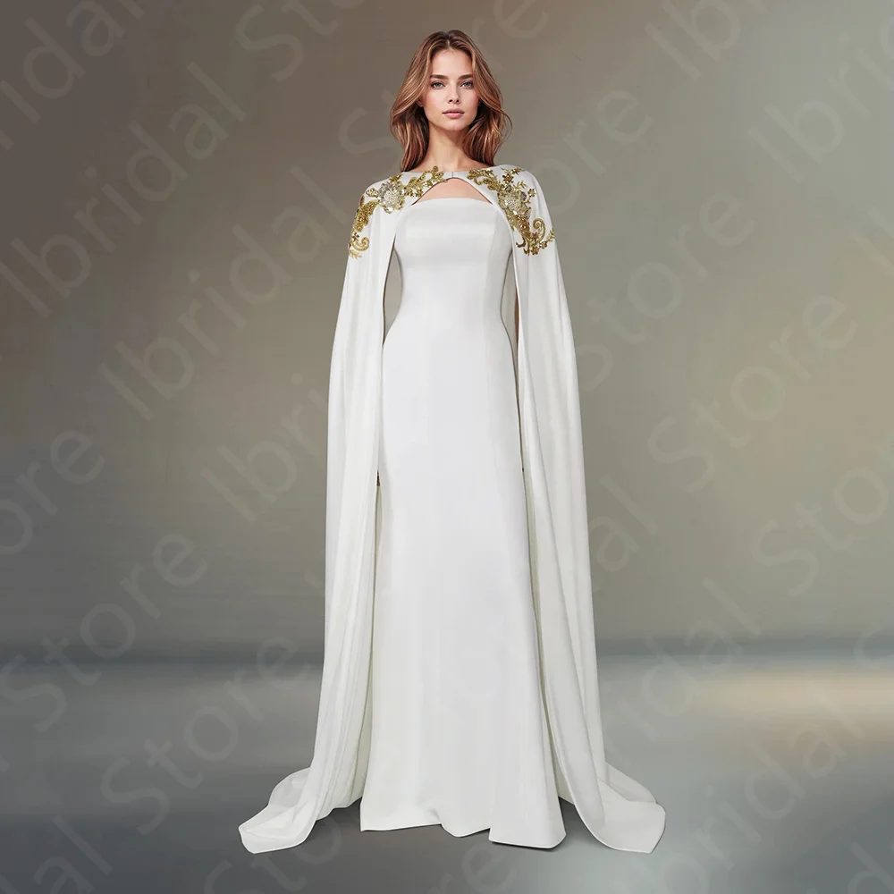 

Customized Vintage Evening Dresses with Cape Arabic Prom Gowns Boat Neck Beading Sequined Wedding Guest Dress White Middle East