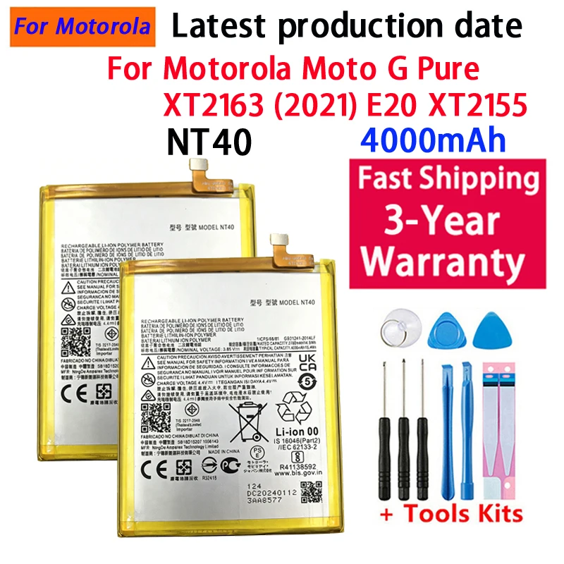 

4000mAh Battery For Motorola NT40,G Pure (2021) /E20,XT2163/XT2155,OEM Standard free tool Replacement Batteries Bateria Batterij