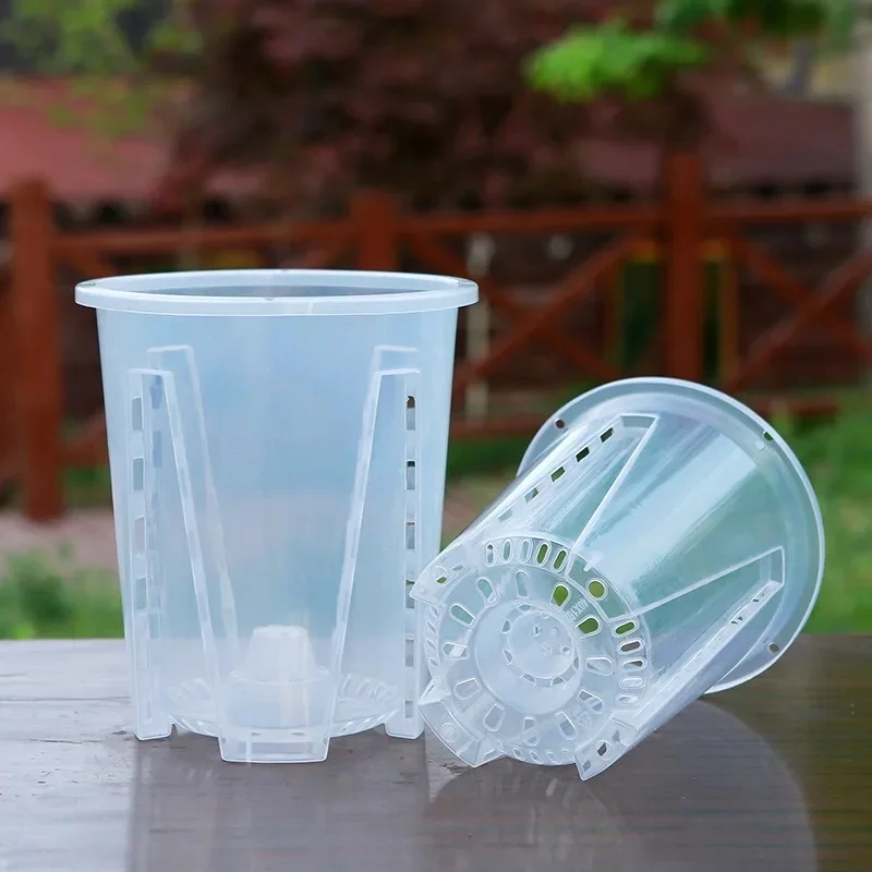8pcs Transparent Orchid Pots with Matching Saucers,Breathability with Drainage Holes,for Indoor Outdoor Decor,Orchid Plant Pots
