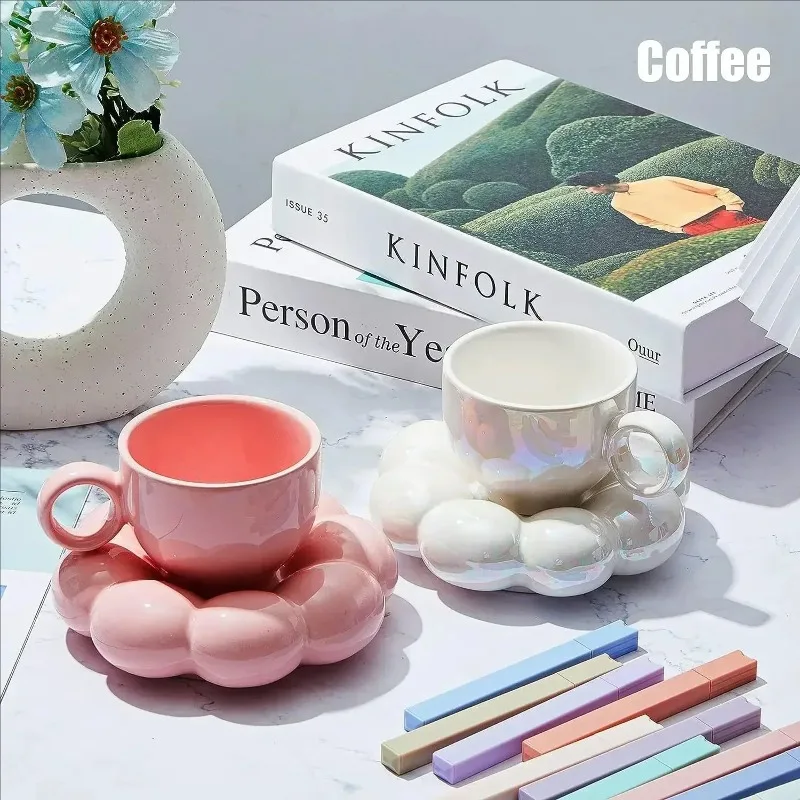 Ceramic Coffee Cup with Saucer Set Creative Cloud-Shaped Mug Afternoon Tea Mugs Milk Cups Kitchen Drinkware Tabletop Decoration