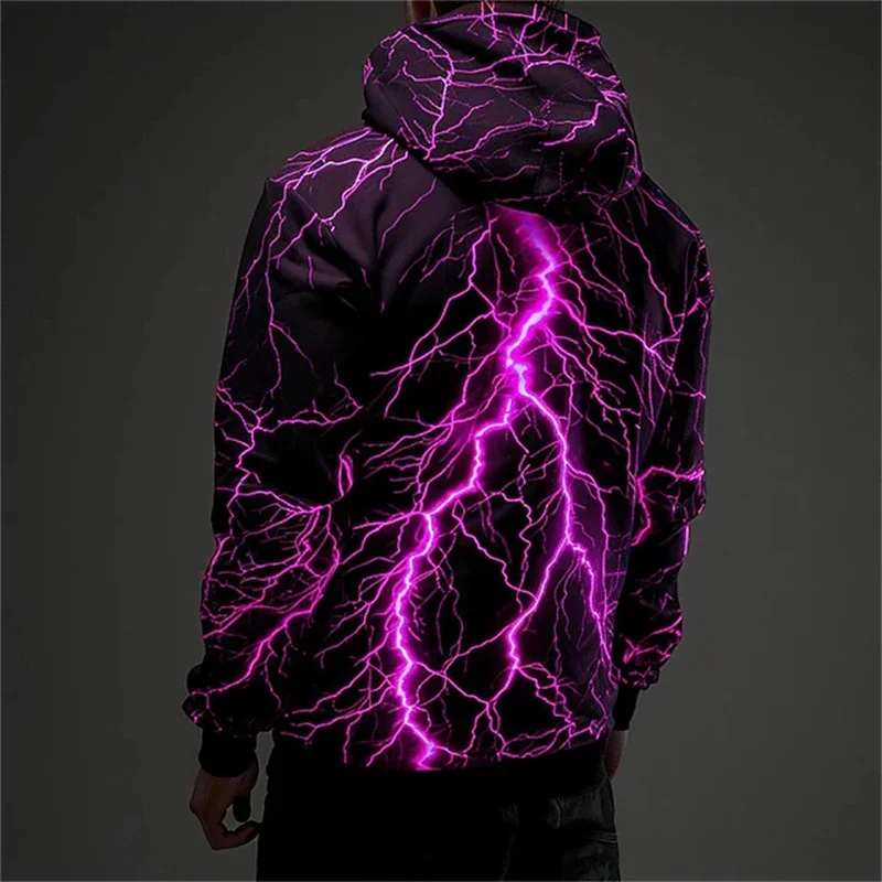 Vintage Men's sweatshirt 3D lightning graphic printing casual hoodies spring autumn female clothing Harajuku oversized pullovers