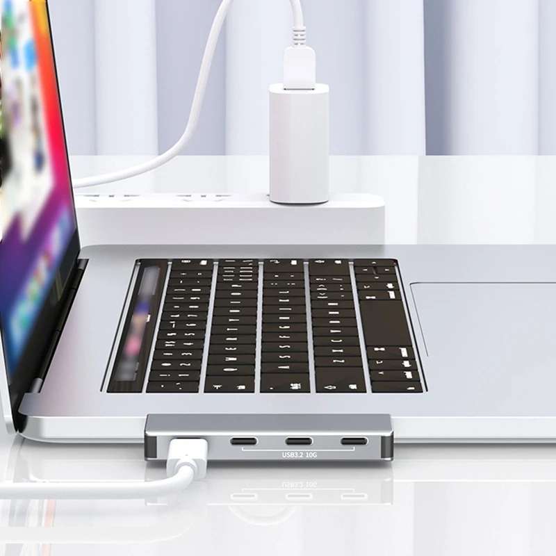 Hub Tipe C 4 In 1, USB Tipe C ke USB Tipe C ke USB 3,2 Gen2 Hub Splitter adaptor PD 10Gbps untuk PC Desktop Laptop Pro Air