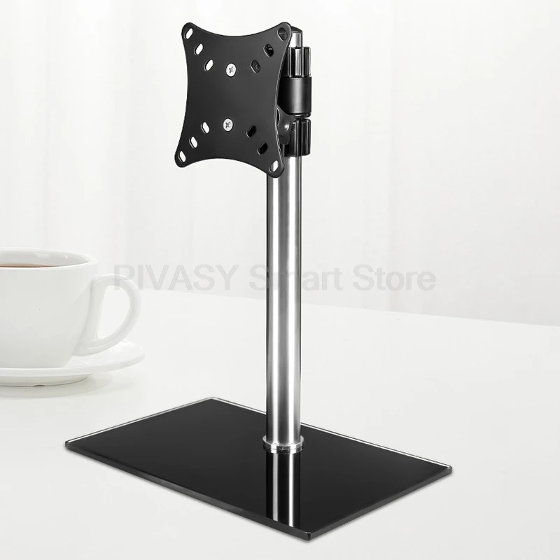 14-32 インチ画面 360 用ユニバーサル モニター スタンド °   回転高さ調節可能な強化ガラスベースデスクトップマウント多機能