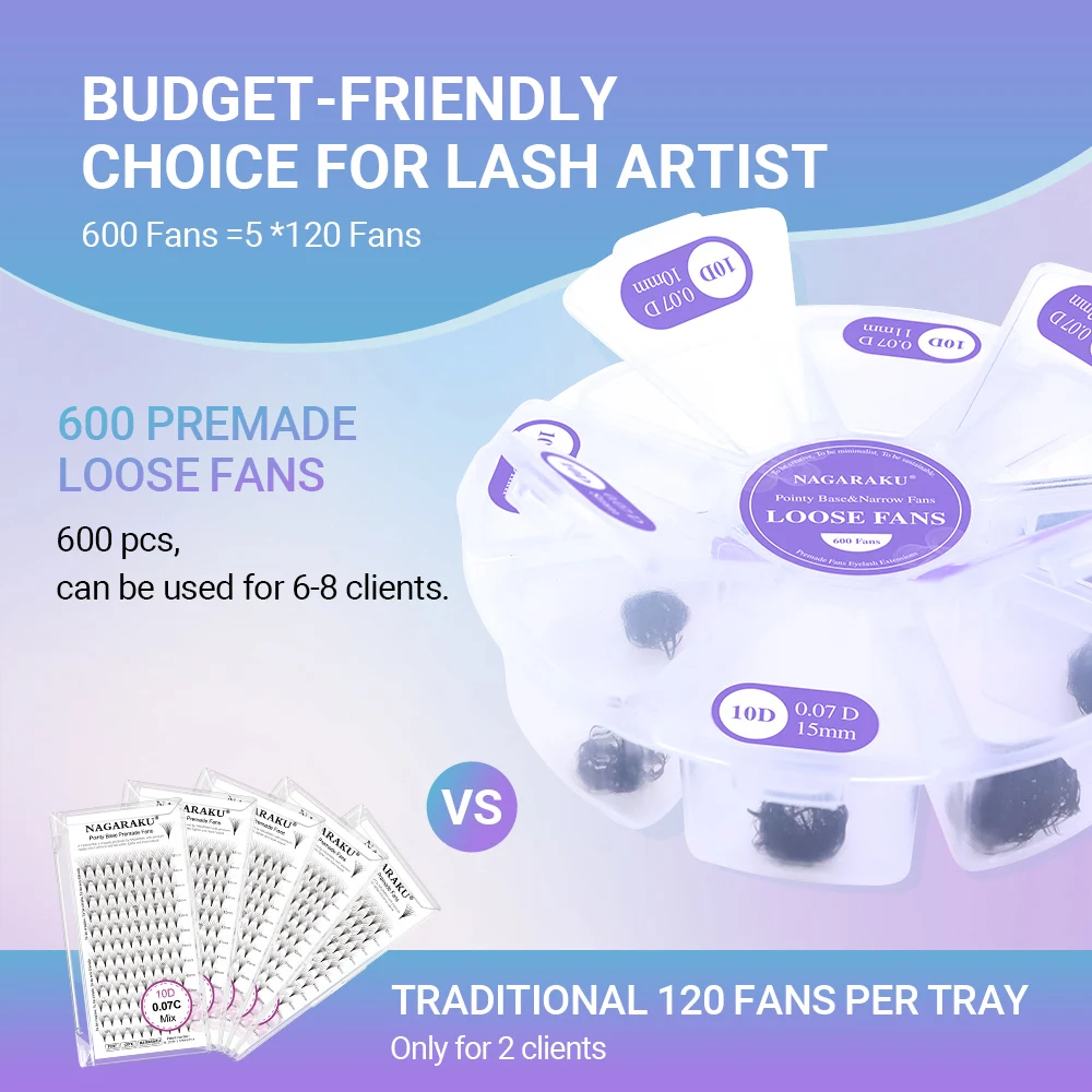 NAGARAKU 600 fans 5D 10D Point Base and Narrow Premade Fans False Eyelash Professional Cosmetic Fake Eyelash Extensions Soft