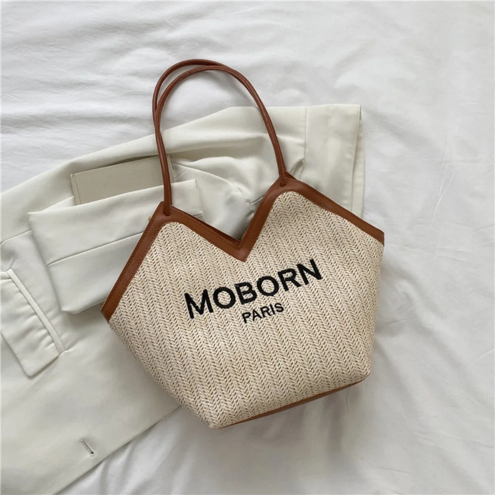 Trendy Straw Woven Bag Handbag Large Capacity Travel Beach Bag Tote Daily Commuting Bag Shoulder Bag Casual Underarm Bag