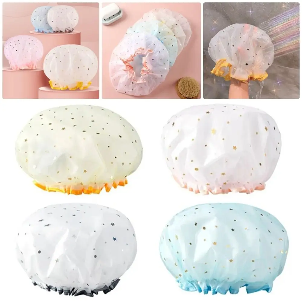 1/2Pcs Double Layer Shower Cap Starry Sky Design Star Pattern Bath Hat Bathroom Salon Supplies Waterproof Thick Women Bonnets