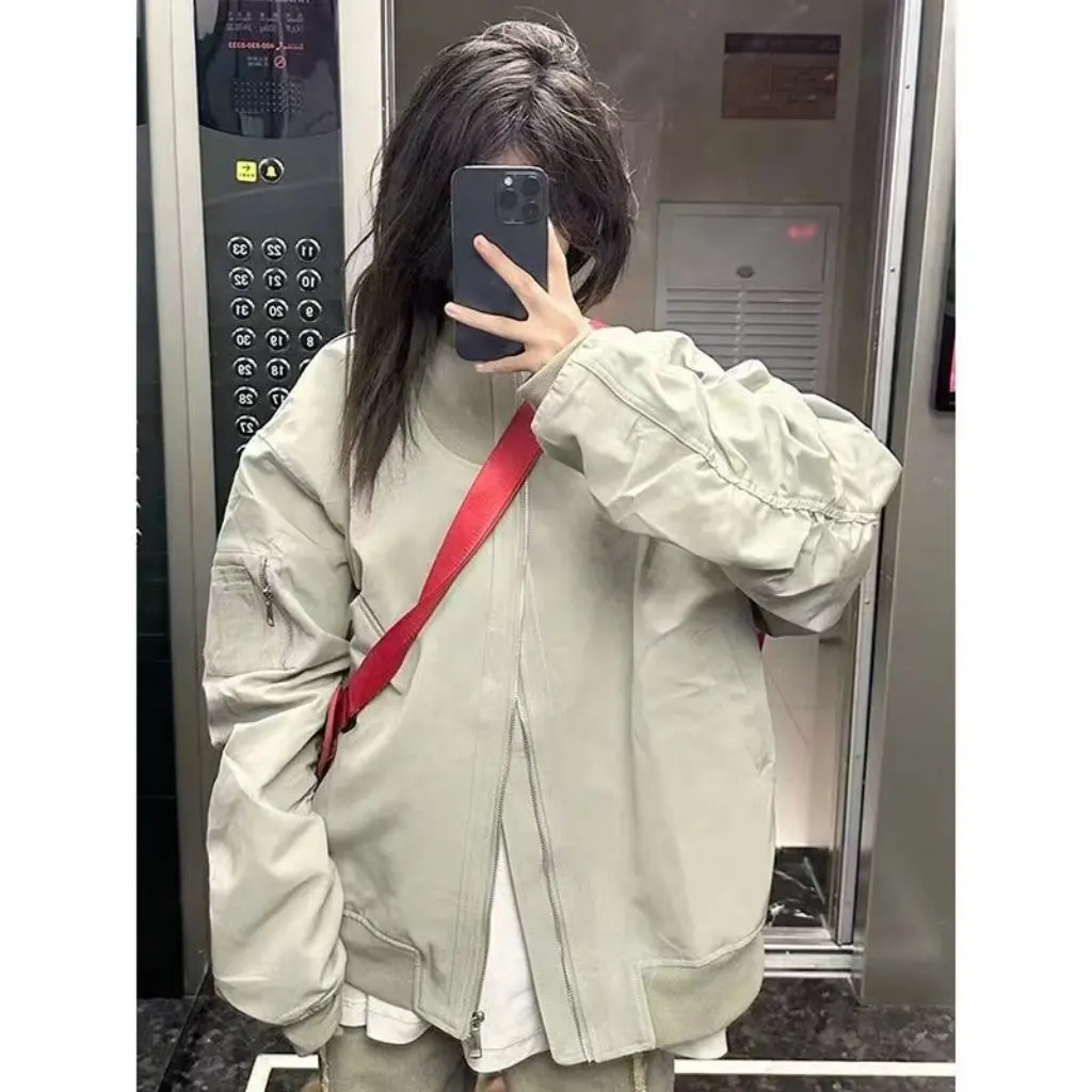 

Women's MA1 Bomber Jacket Trendy Vintage American Retro Baseball Uniform Spring Fall Couple Wear Casual Outerwear