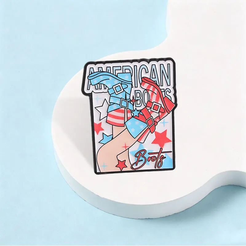 Amerikanische Stiefel Sternenförmige Cowgirl Emaille-Anstecknadel Retro Mode Abzeichen Brosche für USA Unabhängigkeitstag Rucksack Revers Schmuck Geschenk – Detail 7