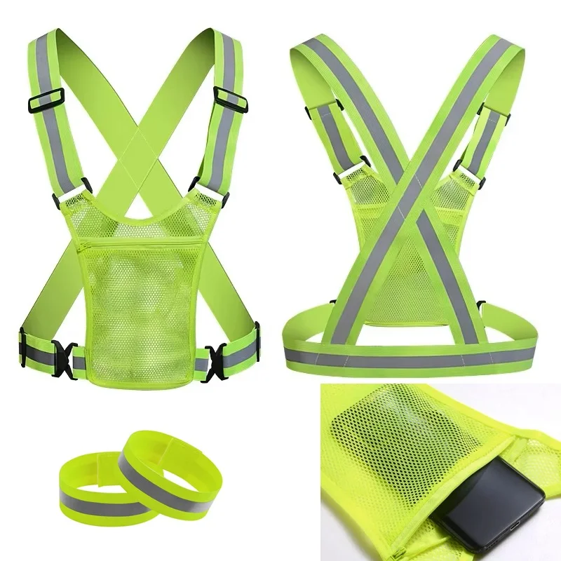 

Outdoor Night Walking Reflective Vests With Storage Bag Highlight Adjustable Lightweight Biking Safety Strap Waterproof Running