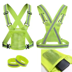 Outdoor Night Walking Reflective Vests With Storage Bag Highlight Adjustable Lightweight Biking Safety Strap Waterproof Running