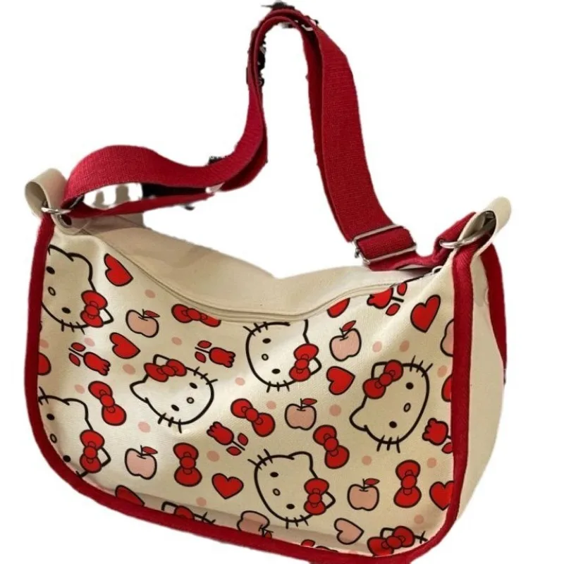 Hallo Kitty Anime Kawaii MINISO Ins Mode Leinwand Tasche Niedlichen Cartoon Große Kapazität Schulter Alle Spiel Student Tasche Geschenke Spielzeug