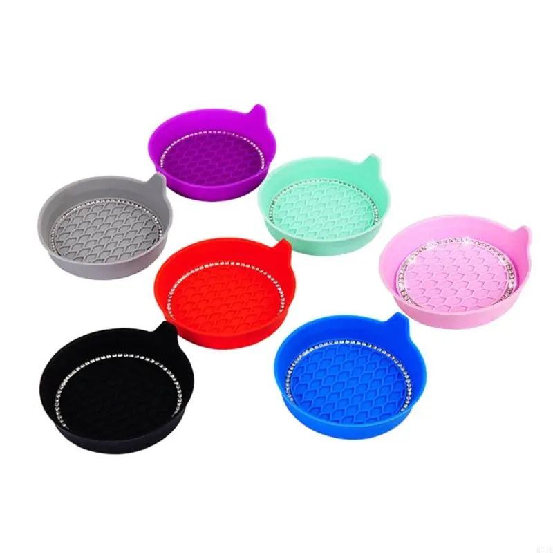 37JE 2Pcs Car Cup Holder Pad Universal Bottle Holder Insert Coasters Silicone Mat Rhinestones Drink Cup Holder Pad