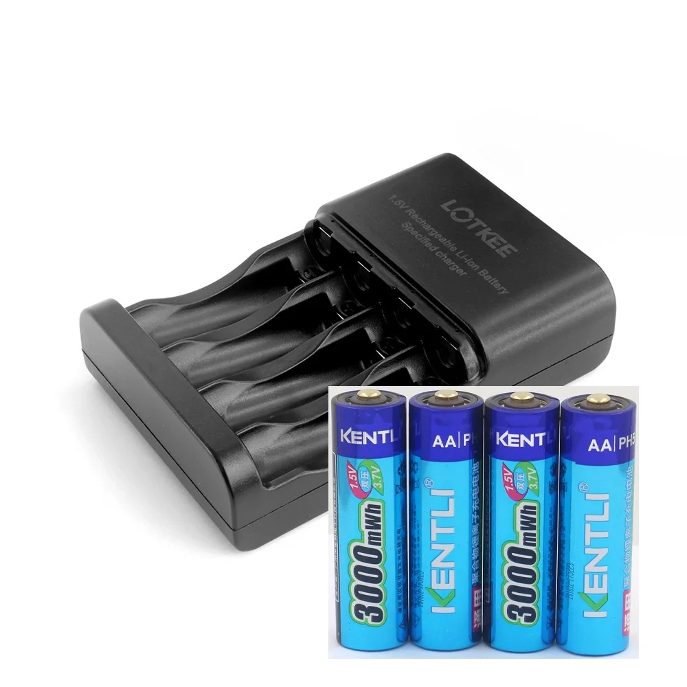 

4PCS Wholesale Price 1.5v 3000mWh AA Lithium battery rechargeable aa batteries+1 charger