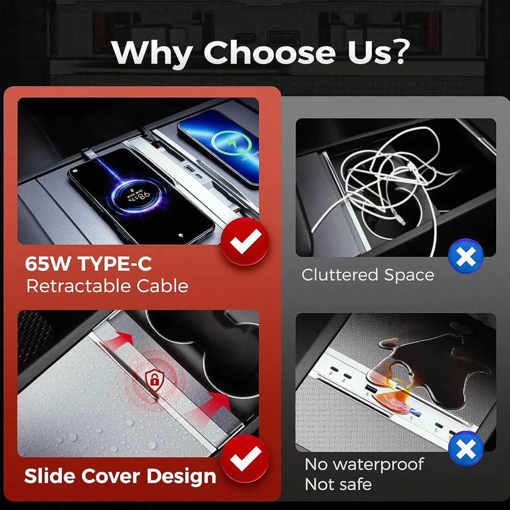 ل تسلا نموذج Y Juniper 2025 قابل للسحب وحدة التحكم المركزية USB Hub نموذج 3 هايلاند شاحن الهاتف محطة إرساء شحن سريع #5