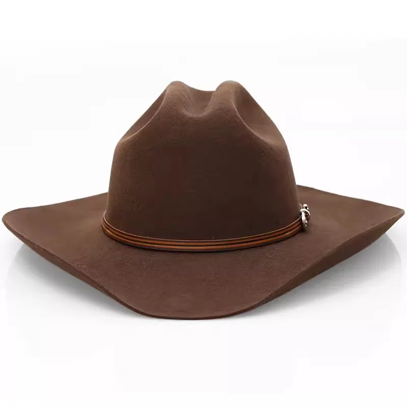 Brand Design Unisex Western Cowboy Hat Wool Felt American Hats Fedora Coffee Color Outdoor Wide Brim Hat