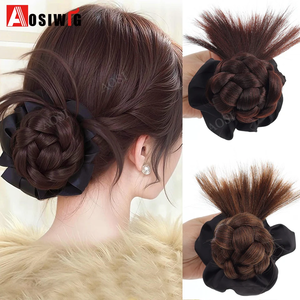 

Элегантный синтетический парик с бутоном цветка и зажимом для женщин, грязная вьющаяся резинка для волос, шиньон, булочка, наращивание хвоста, парик с низким пучком
