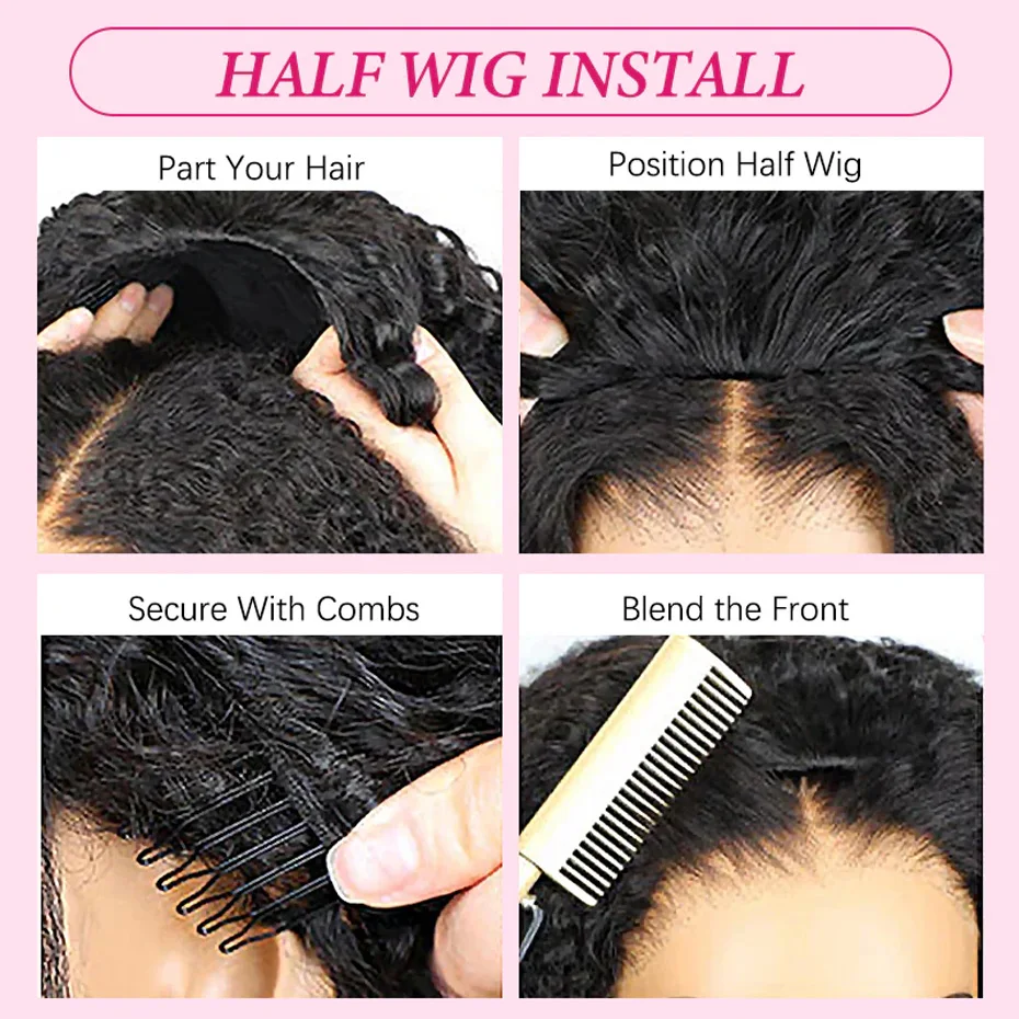 Kinky Curly Halbperücke aus Echthaar, 300er Dichte, 3-in-1 nahtlose Flip-Over-Halbperücke aus Echthaar, kleberlos, sofort tragbar, anfängerfreundlich – Detail 11