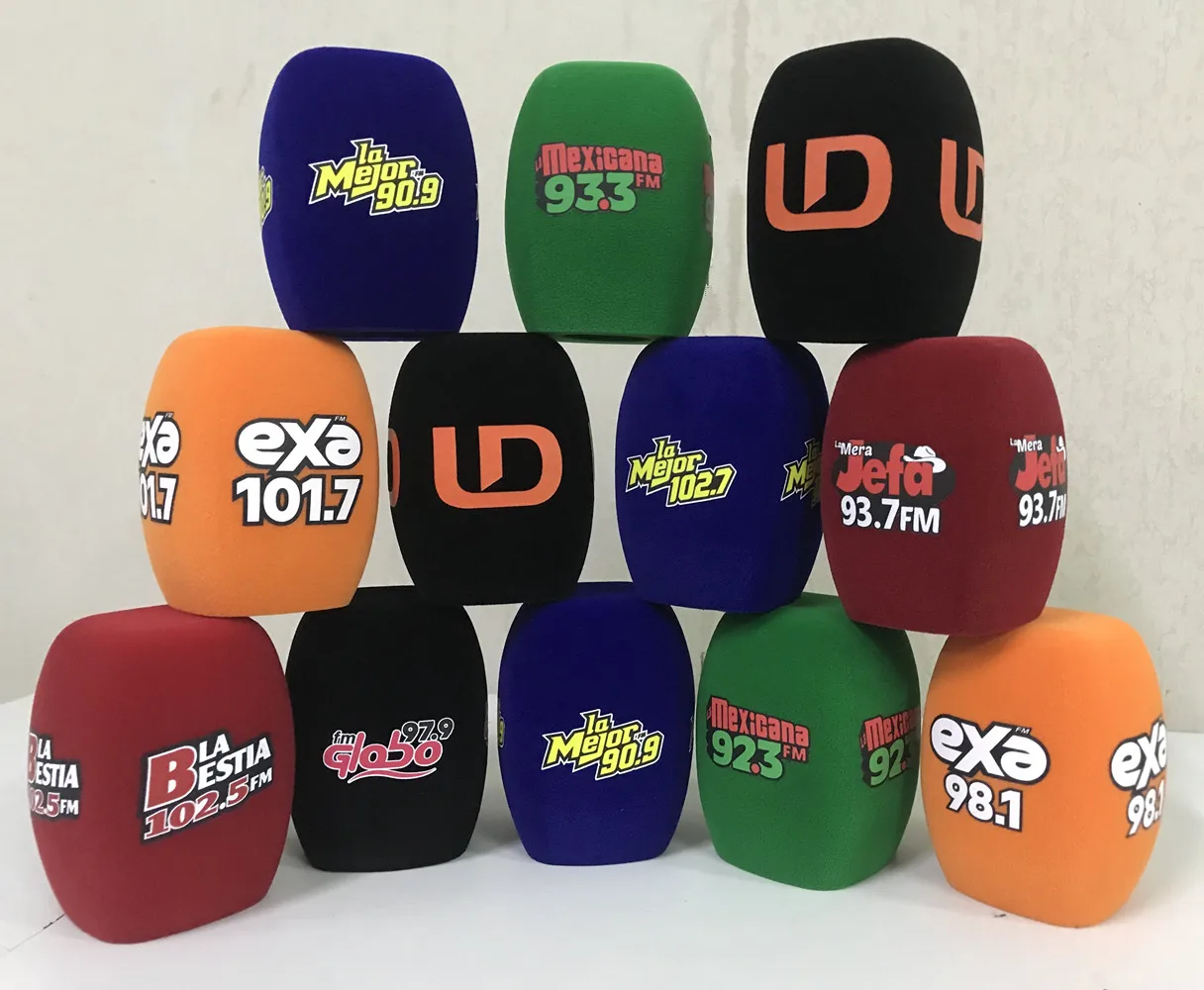 10pcs Square Flocking Mic Foam Custom Logo Printed Microphone Sponge Logo Windshield Video Mic Windscreen TV Stations Interview