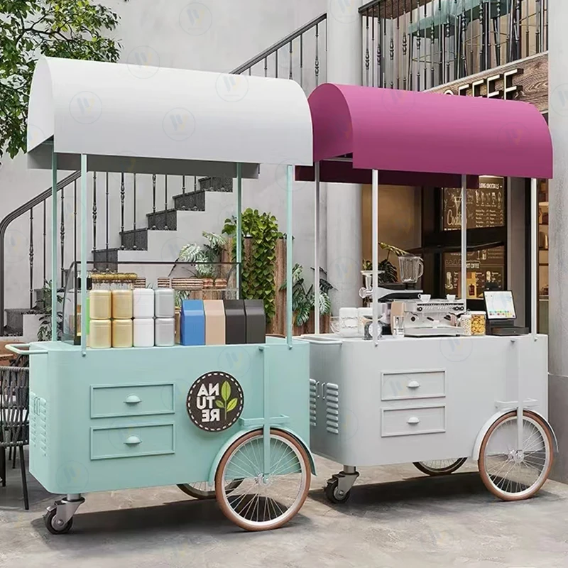 Mini Iron Art Tea Break Cart Outdoor Flower Stall Selling Trolley Mobile Stall Snack Trolley
