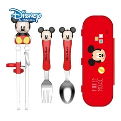 Disney Kids Training Chopsticks Cute Minnie and Mickey Baby Tableware Cartoon Anime Spoon and Fork Set