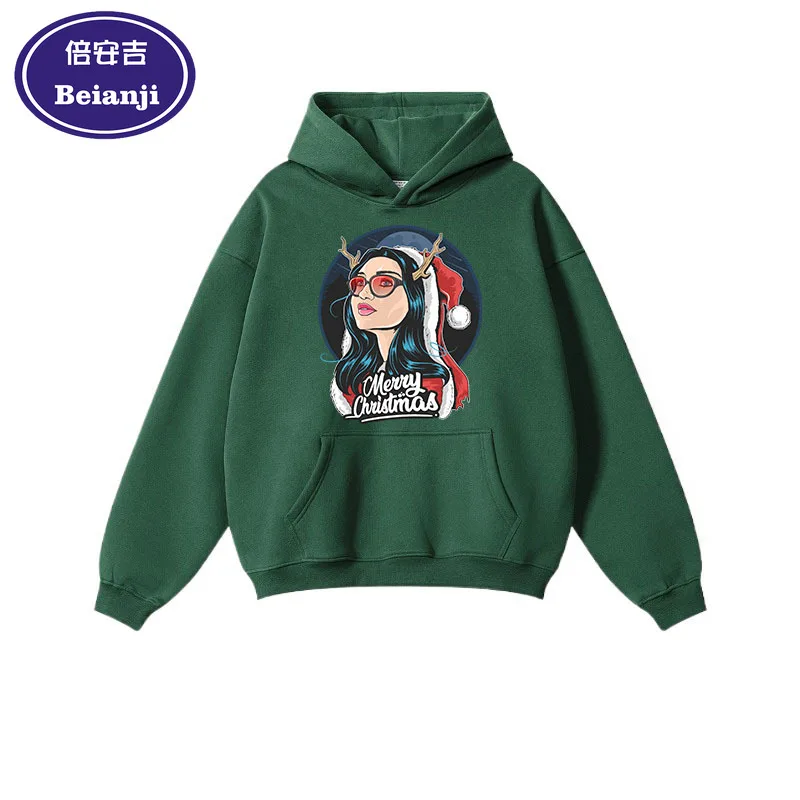 

Beianji Christmas men's hoodie casual long sleeve thick pullover men's and women's Christmas beauty cartoon 3D printed pullover