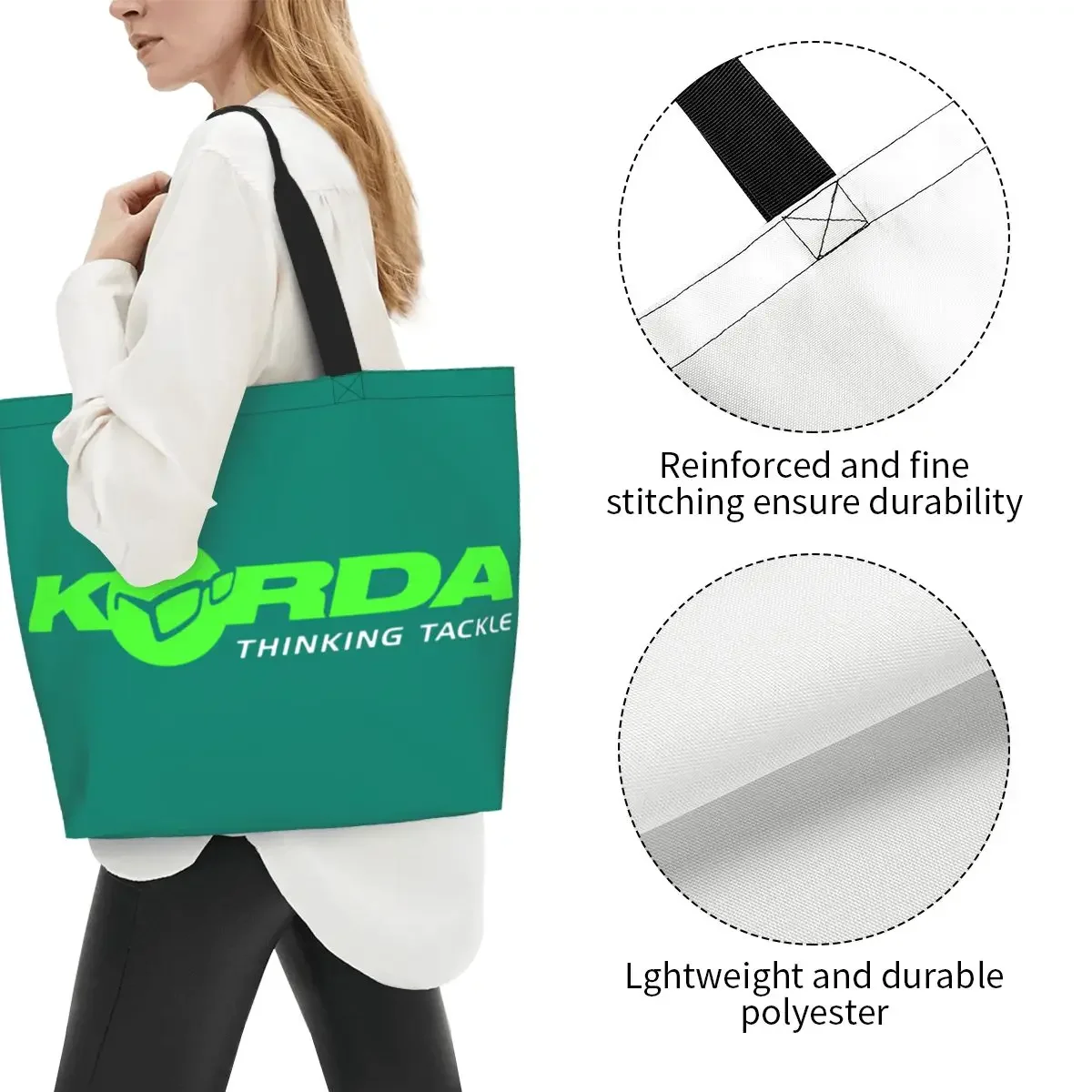 Korda Fishing Logo Torba na zakupy spożywcze Płócienna torba na ramię typu shopper Duża pojemność Przenośna torba na prezent rybny