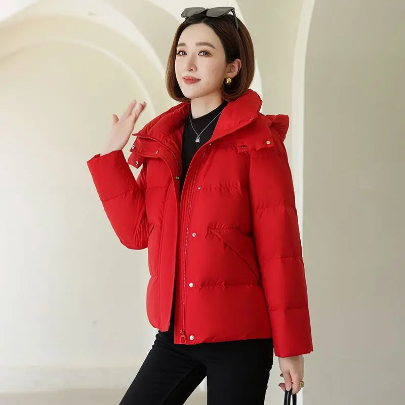 2023 New Women Down Jacket Winter Coat Female Short Parkas Slim Fit Thick Warm Outwear Hooded Leisure Time Versatile Overcoat