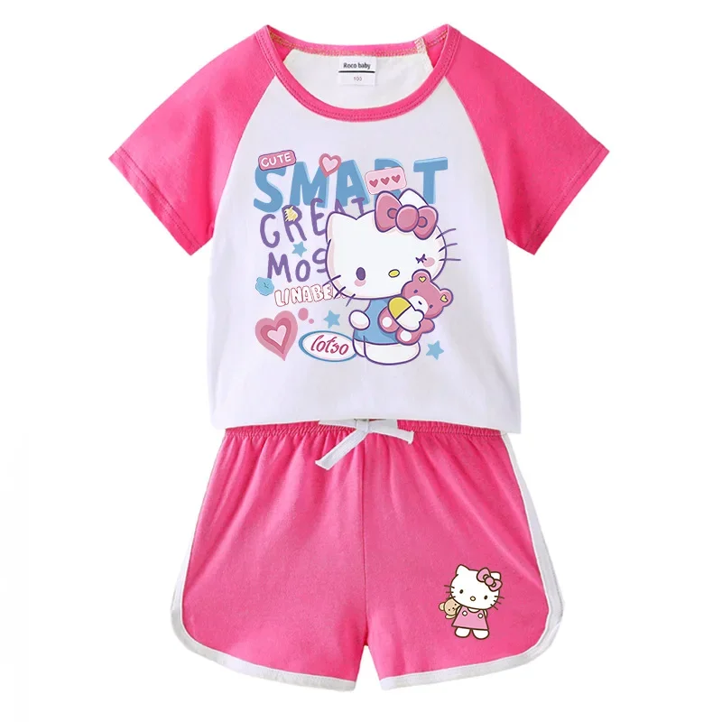 

Sanrio hello kitty 2023 Children's Summer New Short Sleeve Shorts boy girl Hot Pants T-Shirts Casual Sportswear