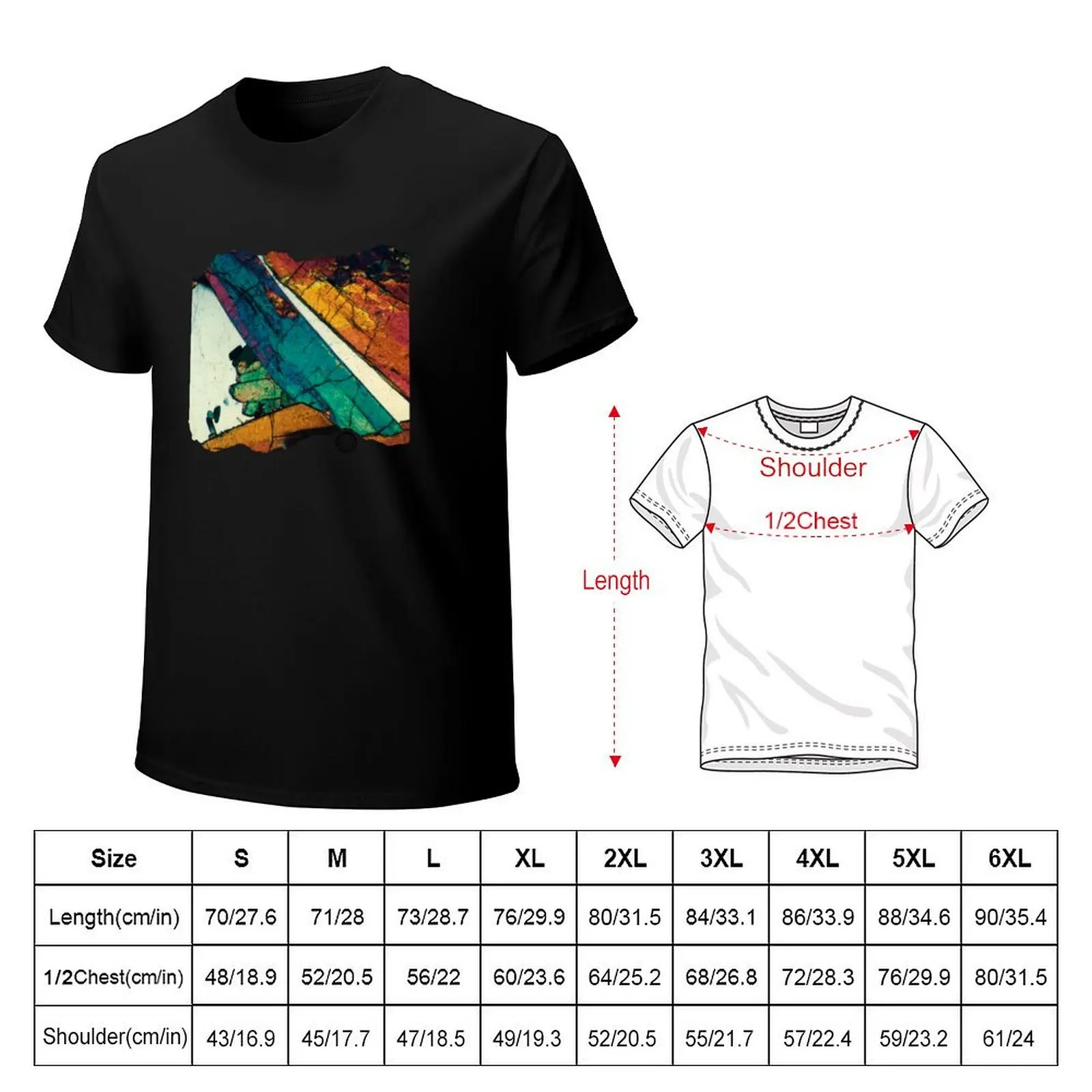 Geological thin section photography, magnified view of Epidote Blades in Quartz T-Shirt Basic Daily Outfit Short Sleeve Tee