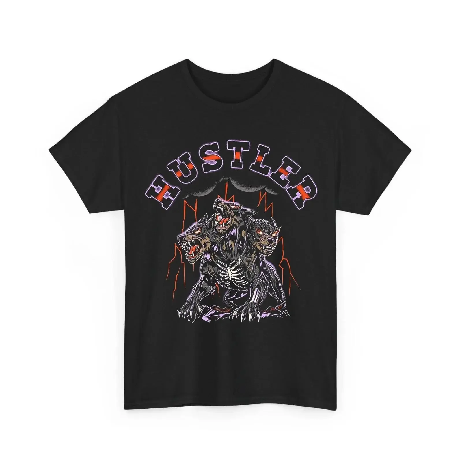 Camiseta Hustler Three Headed Hell Hound Vintage Mythology Gothic negra vintage, ropa de diseñador lavada, cómoda y versátil
